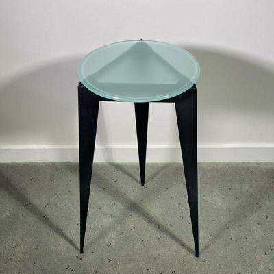 SMALL METAL & GLASS SIDE TABLE | Small side table with round glass top and metal legs. - h. 24 x dia. 12 in

