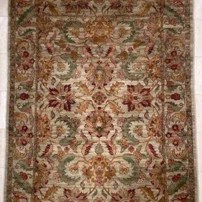 DARK GREEN FLORAL RUG | Having flora & fauna designs on dark green background. - l. 85 x w. 58.5 in

