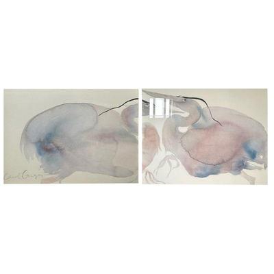 (2PC) SWAN WATERCOLOR | 2-piece swan watercolor artwork. - l. 32.5 x w. 30.5 in

