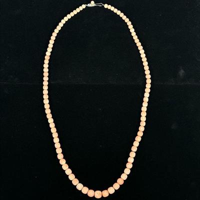 ANGEL SKIN CORAL NECKLACE | Angel skin beaded coral necklace having graduated beads with silver clasp. - l. 28.5 in

