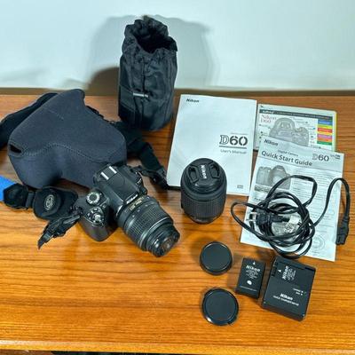 NIKON D60 CAMERA & LENSES | Including: Nikon D60 SLR camera, Nikon DX AF-S Nikkor 18-55mm lens, and Nikon DX AF-S Nikkor 55-200mm...