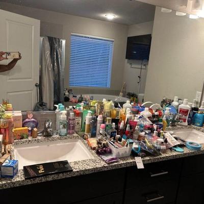 Lots of bathroom supplies