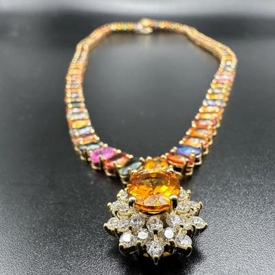 Sapphire and diamond necklace on 14k gold setting