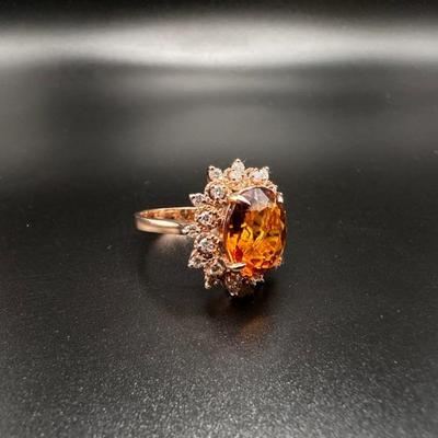Citrine and diamonds on 14k gold setting