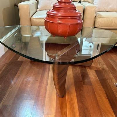 MCM Herman Miller Isamu Noguchi glass and teak base table