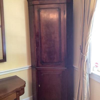 $895-George 3rd Corner Hutch circa 1760, 90"H 33"L  19"depth