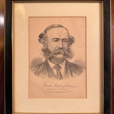 $35 Vintage Portrait Print of Wade Hampton. 11” x 9” Framed. 