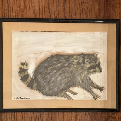 $99 Vintage Original Rendering of a Charming Racoon. Signed by the artist. Framed 20” x 25” 