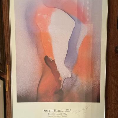 $60 1986 Spoleto Poster signed by Gina Carlo Menotti. Framed 27” x 36”