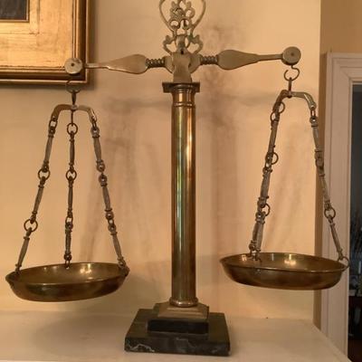 $225-Scales of Justice, brass and marble 