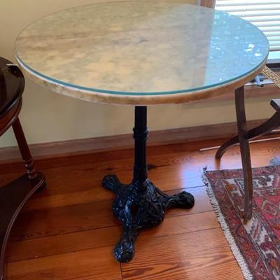 $160-marble top, metal base with glass top, 28"H 24"diameter