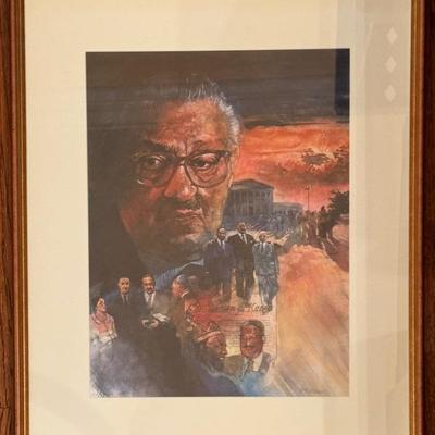 Collage portrait print of Thurgood Marshall, first African-American Supreme Court Justice by artist Webb Bryant.. signed and numbered....