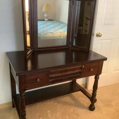 $140- vanity/desk 4 drawers, 3 mirrors sitting on top, table top 30:"H 40"L 21"depth, mirror 27"H 40"W