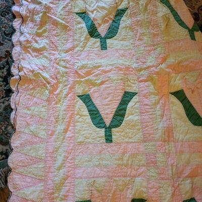 95" x 82" tulip quilt half and half sewn  