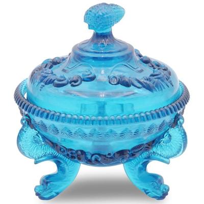 Westmoreland Argonaut Shell And Dolphin Blue Glass Candy Dish