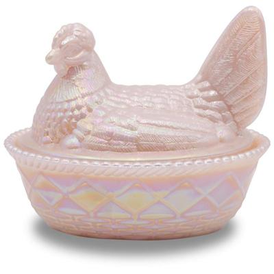 Westmoreland Glass Iridescent Pink Hen on Nest Lidded Candy Dish