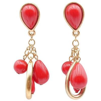 Vintage Gold Plated Earrings With Red Beads In The Style Of Trifari