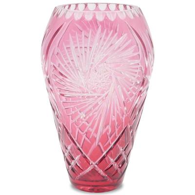 Vintage Large Bohemian Ombre Ruby And Crystal Clear Cut Glass Vase