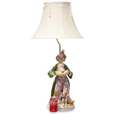 Vintage Large Capodimonte Clown Porcelain Figural Lamp