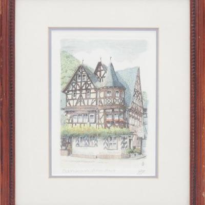 Watercolor & Ink Sketch Of Altes Haus, Bacharach, Artist Signature