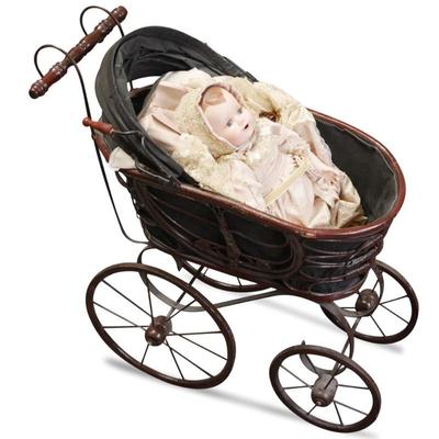 Vintage Victorian Doll Pram w/ Wayne Kleski "Louisa" Porcelain Musical Doll