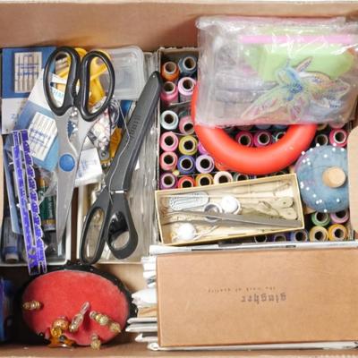 Box Of Assorted Stitching & Embroidery Supplies & Tools