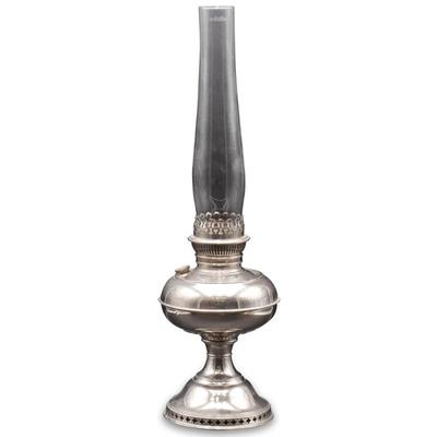 Antique Rayo Nickel Kerosene Table Lamp Circa 1894-1905