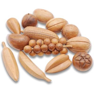 Vintage 13-Piece Carved Wooden Fruit Set
