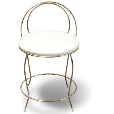 Vintage Mid-Century Gold Tone and White Vinyl Vanity Chair