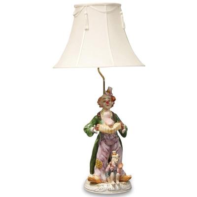 Vintage Large Capodimonte Clown Porcelain Figural Lamp