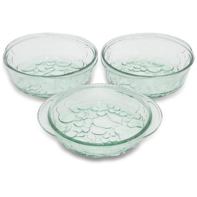 Vintage Libby Green Glass Orchard Fruit Casserole Bowls and Pie Plate (Lot of 3)