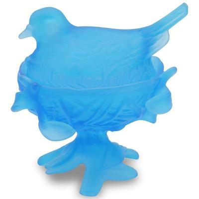 Westmoreland Blue Satin Glass Nesting Bird Pedestal Candy Dish