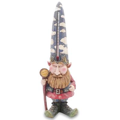Gnome Thermometer Figurine Carved Wood