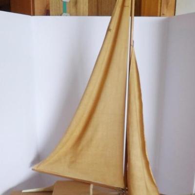 Hand Crafted Wooden Pond Model With Original Sails. 