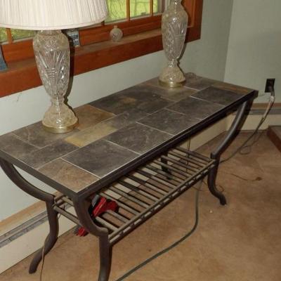 Heavy Iron Console Table With Mosaic Slate Top.
