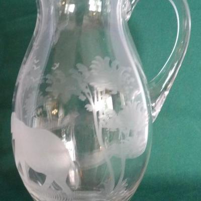 Queen Lace Elephant Etched Pitcher Kenyan African Pattern
