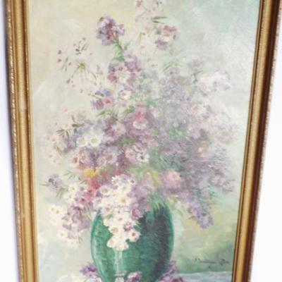 Superb Oil On Canvas Still Life Daisies and Chrysanthemums by Swiss Artist Olga Derendinger-Roux. 