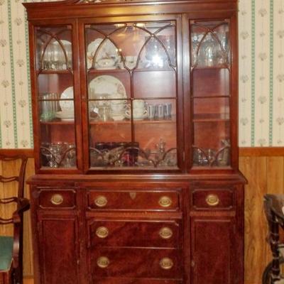 Colonial Revival Mahogany Chippendale Style Breakfront.   