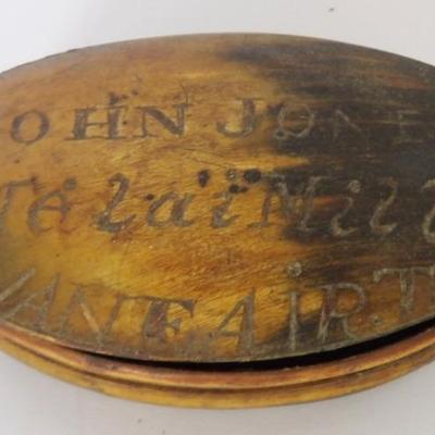 Rare 19th Century Scrimshawed Horn Snuff Box.  