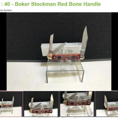 Lot # : 40 - Boker Stockman Red Bone Handle
Boker Solingen, Germany 4525 Tang Stamp Series Measure: 3 1/2