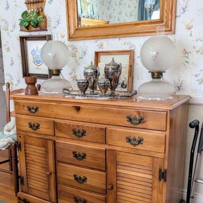Knotty pine buffet with shutter doors - lots of storage!