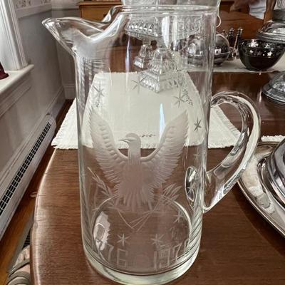 Pitcher/etched glass eagle 1776-1976 commemorative