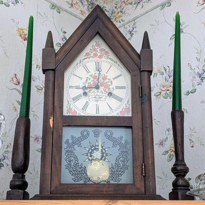 La Meck pillar & scroll mantle clock -it works!
