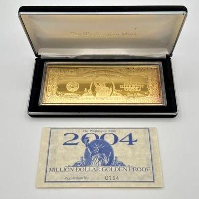 #3022 • 2004 Million Dollar .999 Pure Silver Layered in Pure 24k Gold Bar, 4ozt
