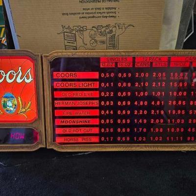 #10480 • Coors Sign With Names Of Beers & Shots
