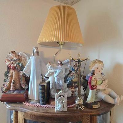 #60592 • Porcelain Statues, Music Box, Candle Holder, and Lamp

