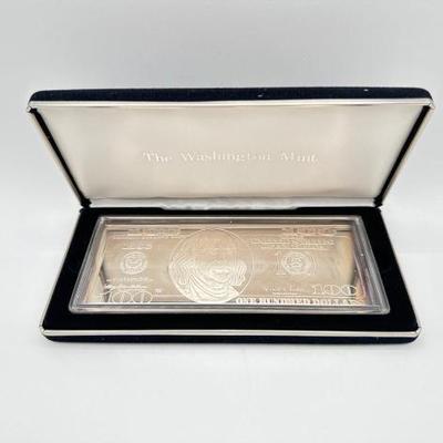 #3120 • 1996 $100 .999 Pure Silver Bar, 4ozt
