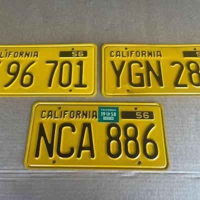 #6540 • Three 1956 California License Plates
