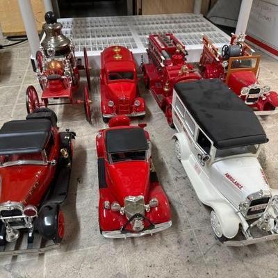 #50600 • (6) fire Department Cars/truck Decanters (1) Emergency Ambulance Decanters
