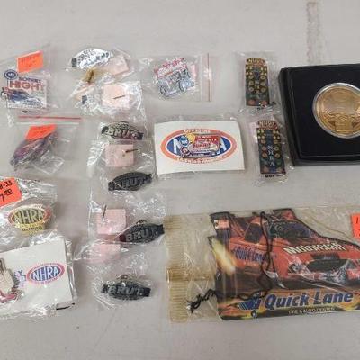 #1160 • NHRA Gold Coin, Pins, and Air Freshener
